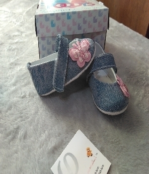 Imagen de Zapatos para bebe color azul jeans mezclilla con moño mod902 numero 0