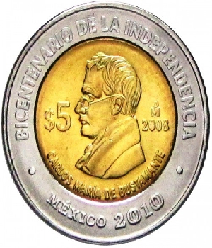 Imagen de Carlos Maria de Bustamante Moneda de 5 pesos Bicentenario de la Independenc