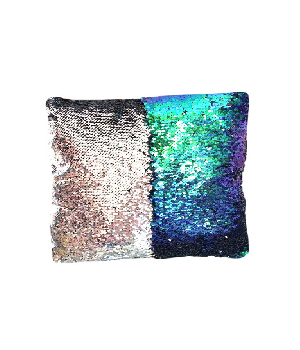 Imagen de Cojin lentejuela reversible 40x40 cms color plata y azul neon