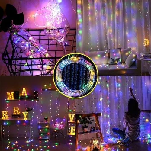 Imagen de Cortina de luces led 3x3 colores multiples USB con control numero 1
