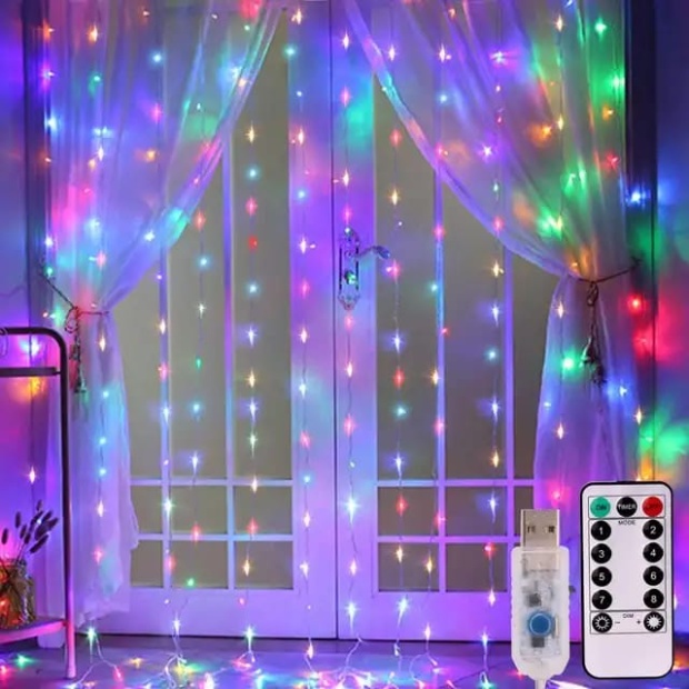 Imagen de Cortina de luces led 3x3 colores multiples USB con control numero 3