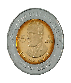 Imagen de Moneda de 5 pesos Jose Vasconcelos Centenario de la Revolucion Circulada