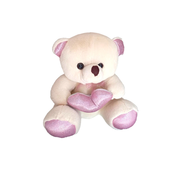 Imagen de Oso de peluche claro con corazón de 30 cm