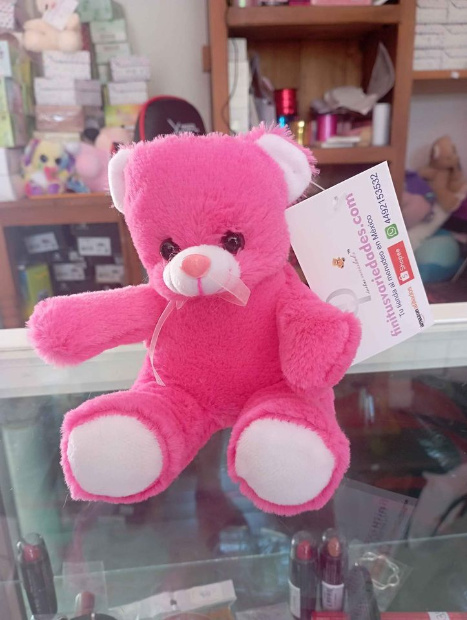 Imagen de Oso de peluche color rosa con blanco de 15 cms para centros de mesa numero 1