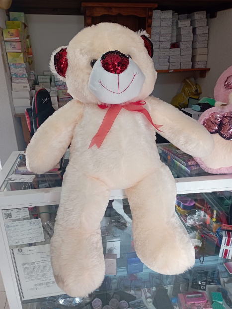 Imagen de Oso de peluche gigante beige nariz lentejuelas 90 cm numero 2