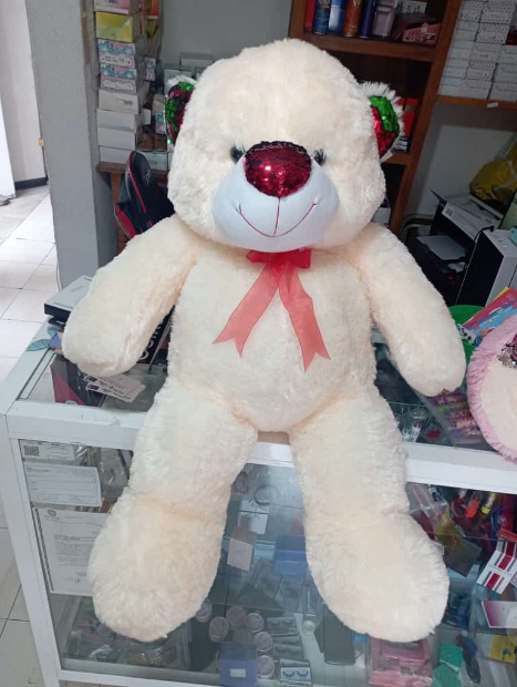 Imagen de Oso de peluche gigante beige nariz lentejuelas 90 cm numero 1