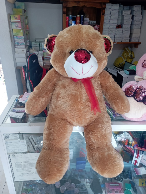 Imagen de Oso de peluche gigante café nariz lentejuelas 90 cm numero 1