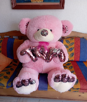 Imagen de Oso de peluche gigante color rosa TQM lentejuelas 120 cms doble ancho