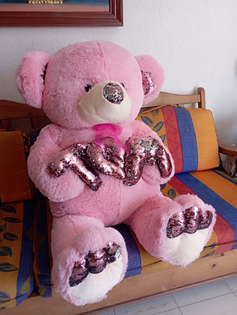 Imagen de Oso de peluche gigante color rosa TQM lentejuelas 120 cms doble ancho numero 1