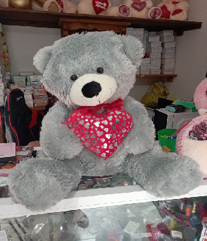 Imagen de Oso de peluche grande gris de 60 cm sentado