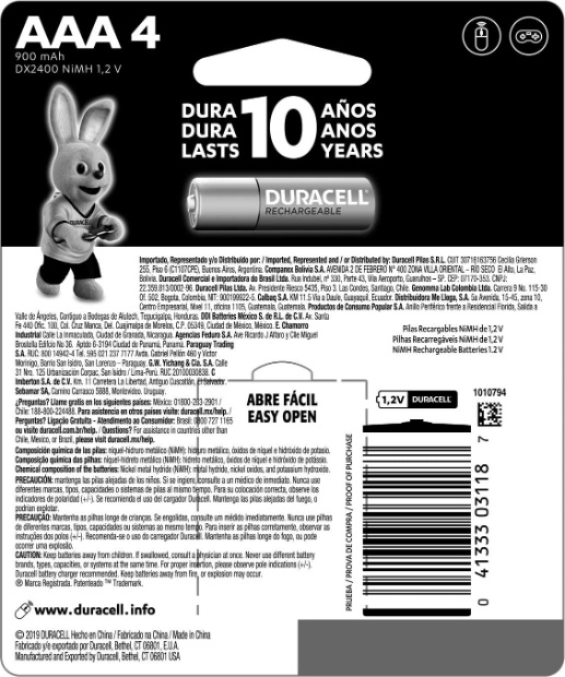 Imagen de Pilas Recargables Duracell precargadas AAA numero 3