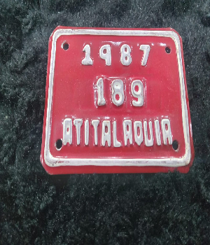 Imagen de Placa vieja de bicicleta Atitalaquia Hidalgo 1987 color rojo