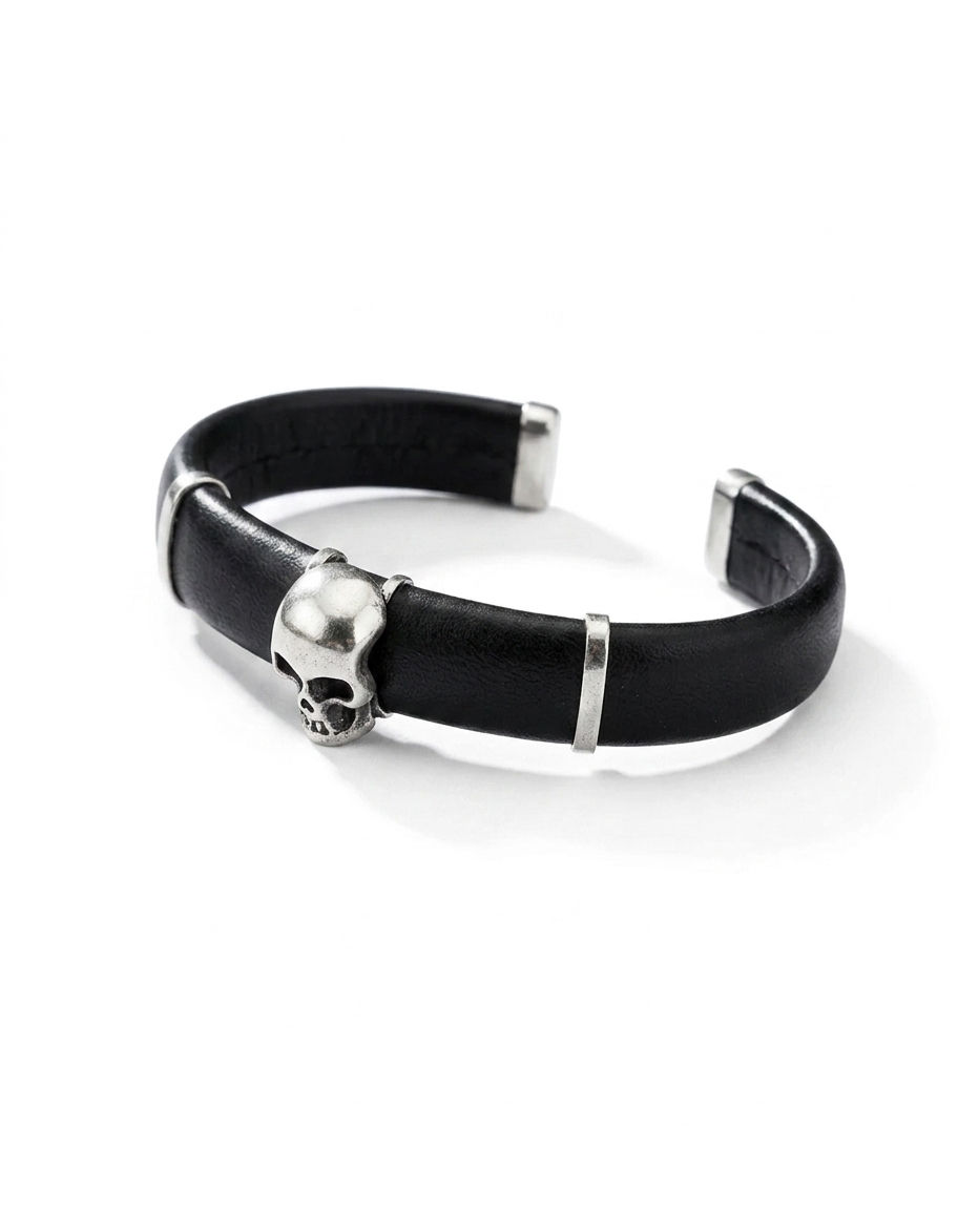 Imagen de Pulsera de Caucho Figura Calavera De Plata 925