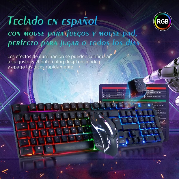 Imagen de Teclado y mouse gammer economicos retrouliminado USB numero 2