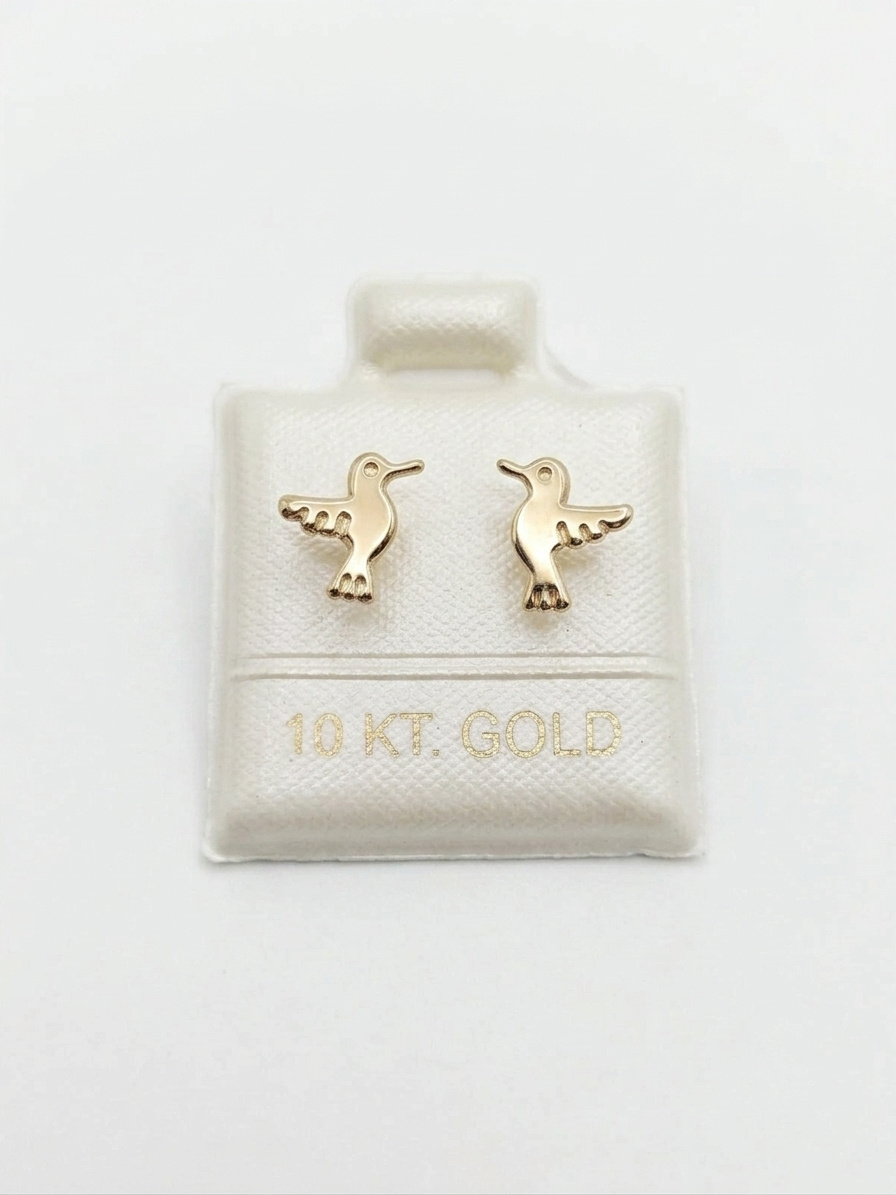 Imagen de Par de Broqueles de Oro solido de 10 kilates Colibrí 8 mm